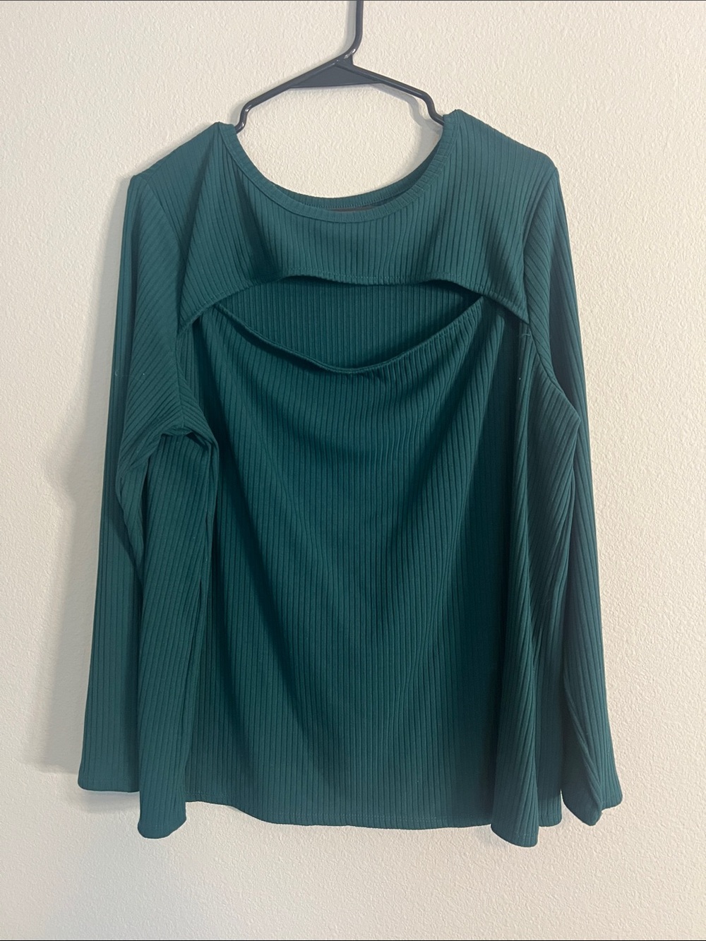 Terra & Sky Ribbed Long-Sleeve Top with Front Cutout - Teal Green